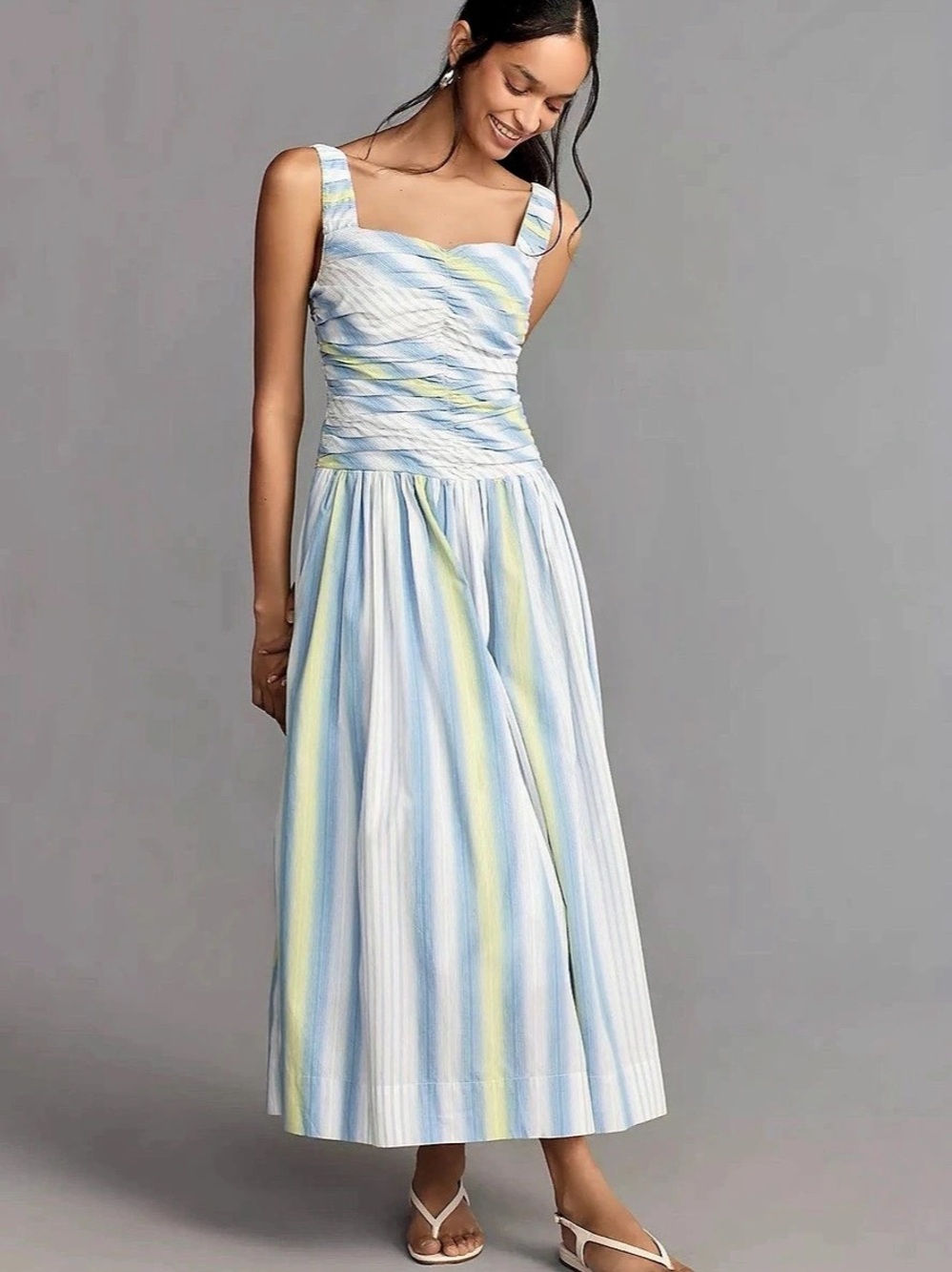 By Anthropologie Square-Neck Drop-Waist Maxi Dress